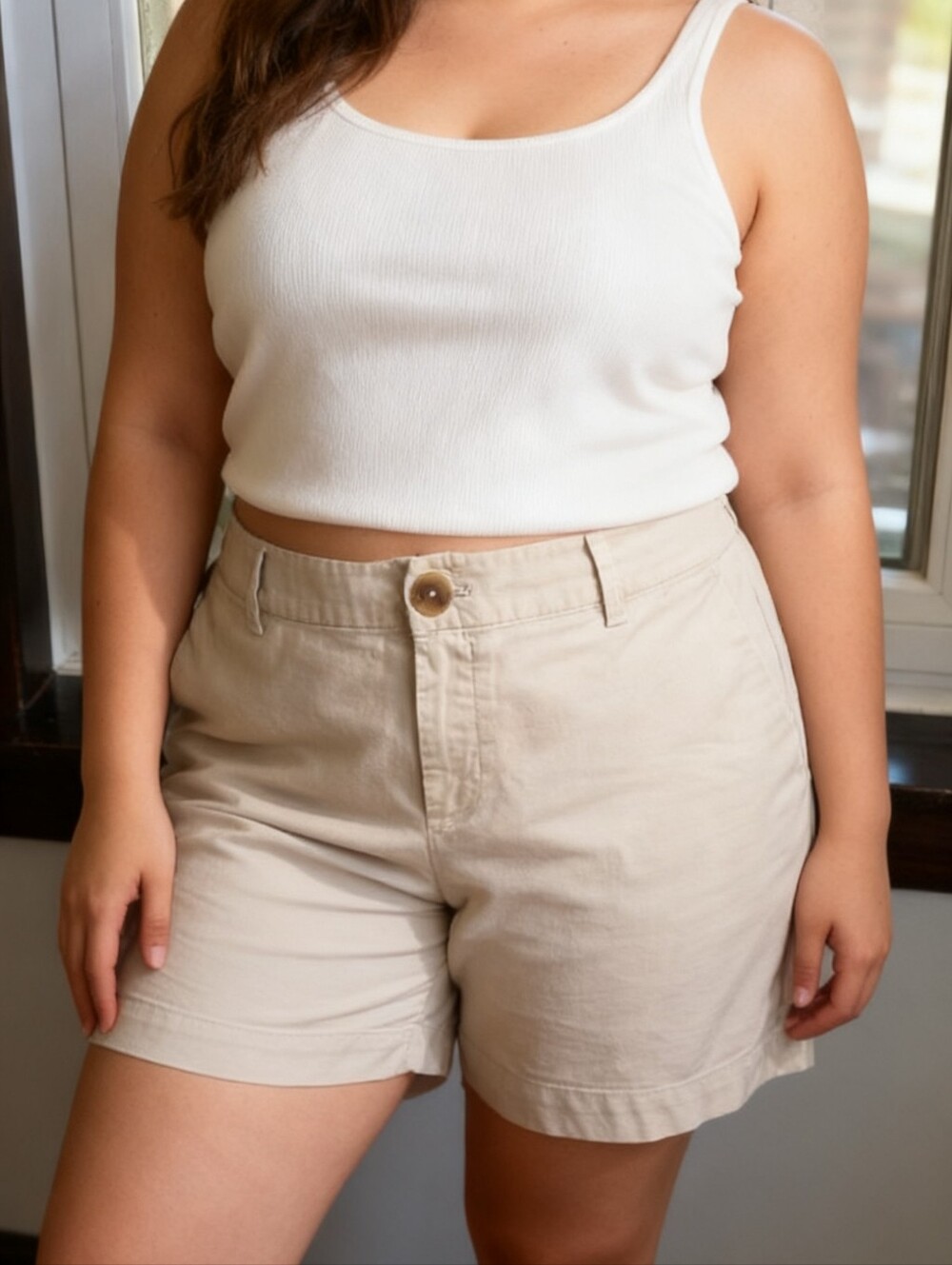 Ann Taylor Women's Light Beige Cotton Bermuda Shorts